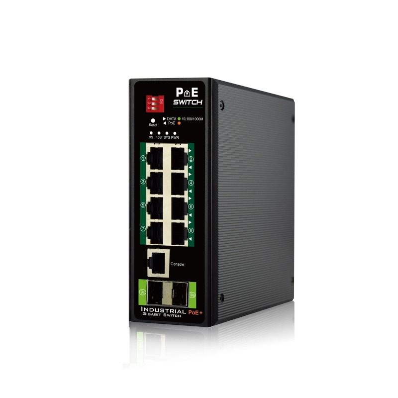 8-Port Gigabit+2G SFP +1Console Industrial Ring Network Managed PoE Switch(8-Port PoE,Support 802.3af/at Standard)